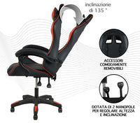 Sedia Gaming Professionale SimilPelle Reclinabile Con Braccioli Poltrona Ufficio Regolabile in Altezza Pistone Gas,Cuscino Poggiatesta E Lombare Gamer - Rosso