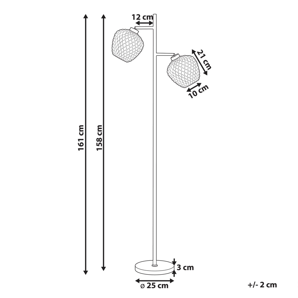 Lampada da terra Base in ferro grigio e nero Paralumi in vetro fumé 2 punti luce Accessori per la casa Illuminazione