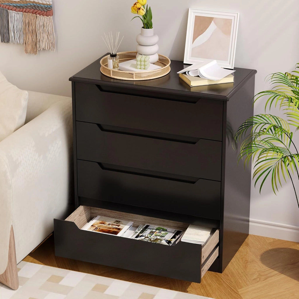 Cassettiera Camera da Letto con 4 cassetti, settimino camera da letto,Moderno e Salvaspazio per la Camera da Letto Soggiorno e Ingresso, 71 x 41 x 82 CM,Bianco (Nero)