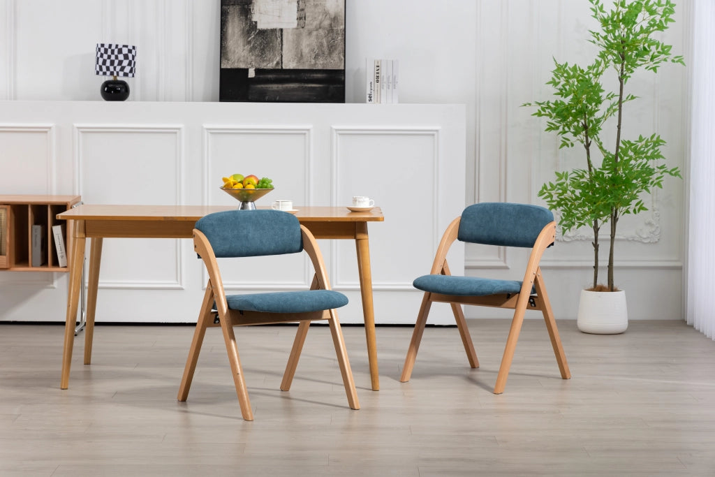 Set di 2 sedie pieghevoli imbottite in legno di faggio, colore blu, con rivestimento sfoderabile
