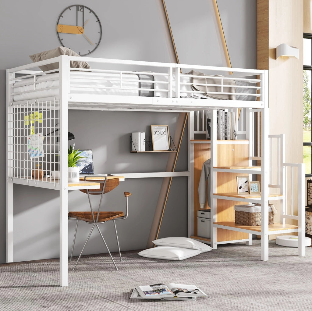Letto a soppalco 90x200 cm con scrivania e armadio