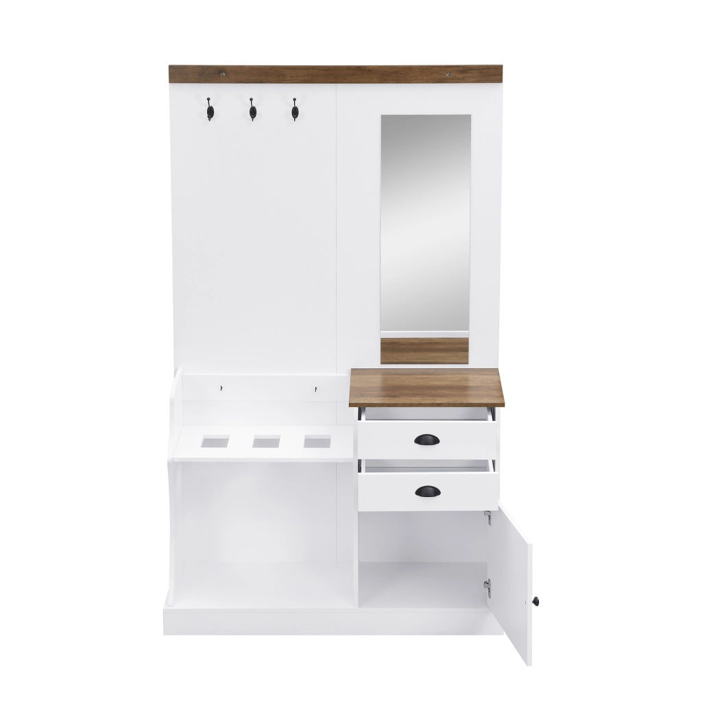 Mobile Ingresso con Specchio; 1 Anta; 2 Cassetti; Portaombrelli e Appendini; Stile Moderno; in Pannello di Particelle; Bianco; 110;5??38??191 cm