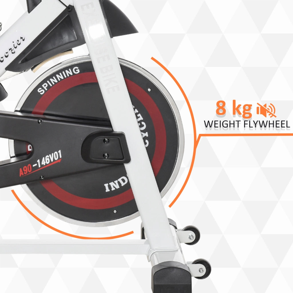 EasyComfort Cyclette Professionale, Bici da Spinning, Cyclette da Camera Regolabile con Schermo LCD e Portabicchieri, Volano 8kg, Bianco