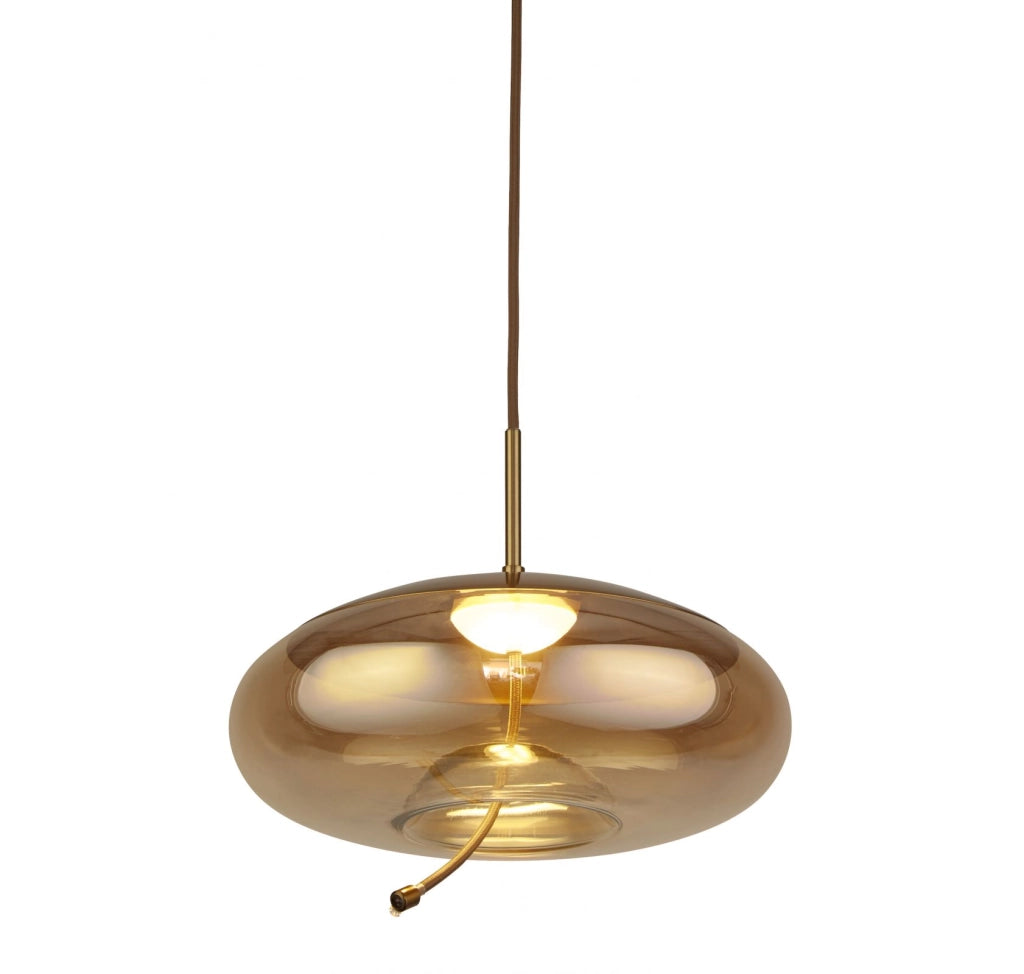 Pendente Lisbona - Ottone satinato e vetro ambrato