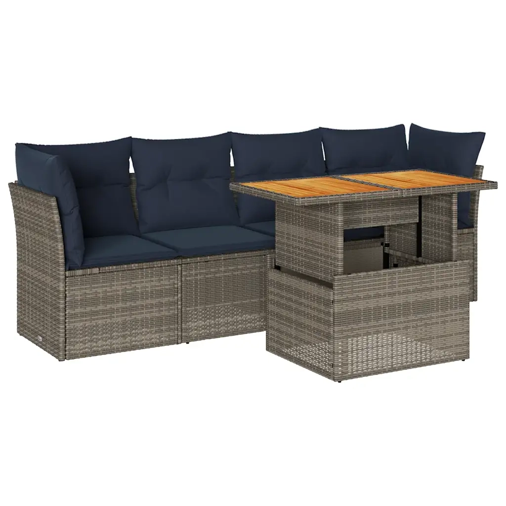 Set Divano da Giardino 5 pz con Cuscini Grigio in Polyrattan