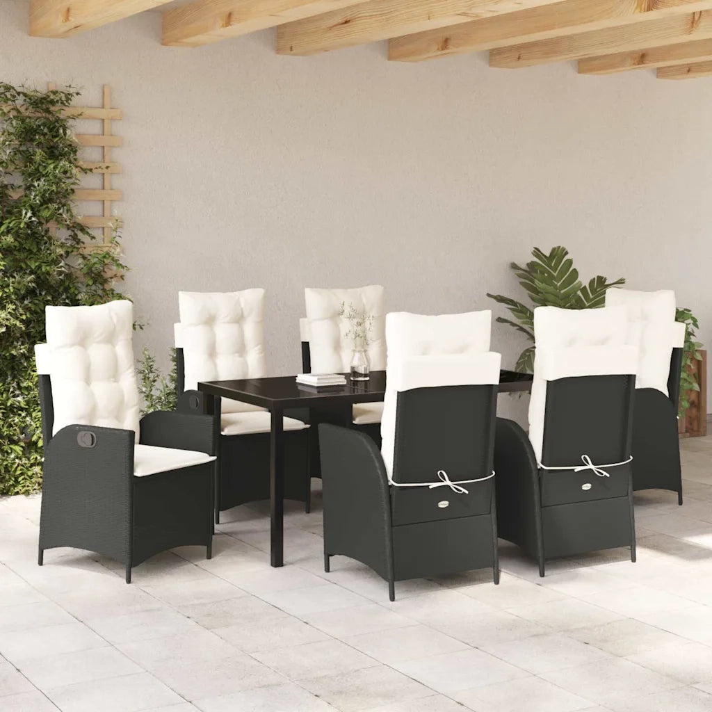 Set da Pranzo per Giardino con cuscino 7 pcs Nero polyrattan 3380481