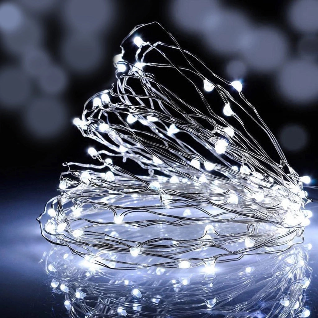 Luci di Natale con 300 micro led cavo rame 9V 30 MT BIANCO piu BIANCO FLASH