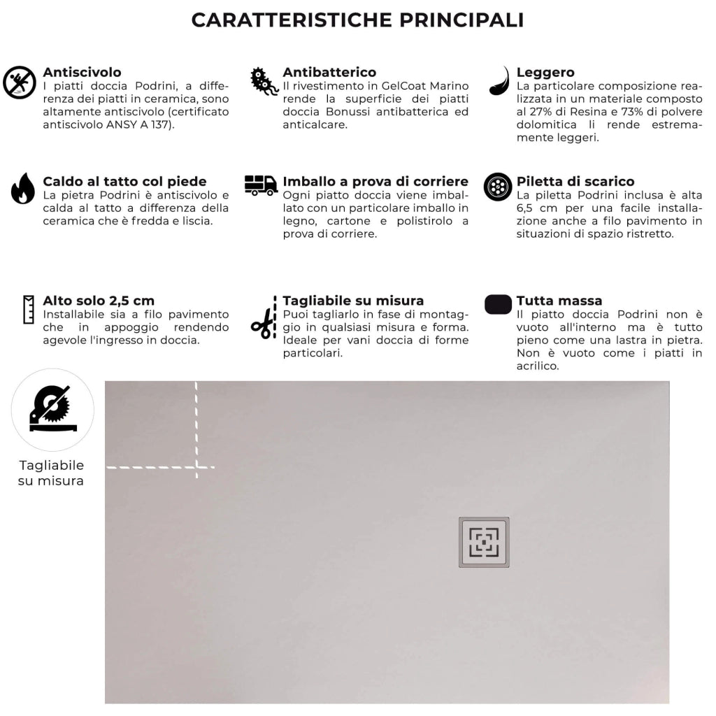 Piatto Doccia in Pietra 75x80 cm Bonussi Canton Bianco