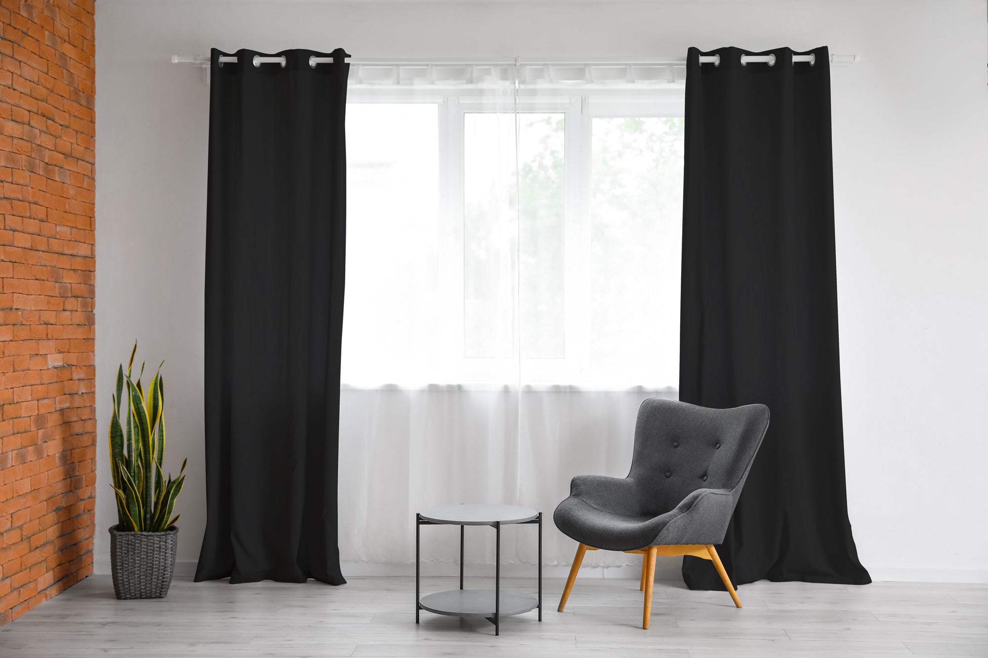 Tenda Semioscurante 140 x 290 Cm Moderne Con Occhielli  Nero - 1 Tenda