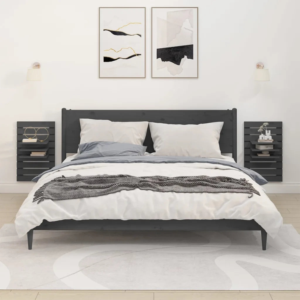 2 pz Mensole da Letto a Parete | Mensola sospesa Grigio Legno Massello di Pino