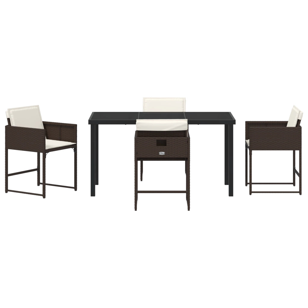Set da pranzo da giardino 5 pezzi con cuscini Marrone Rattan Polimerico