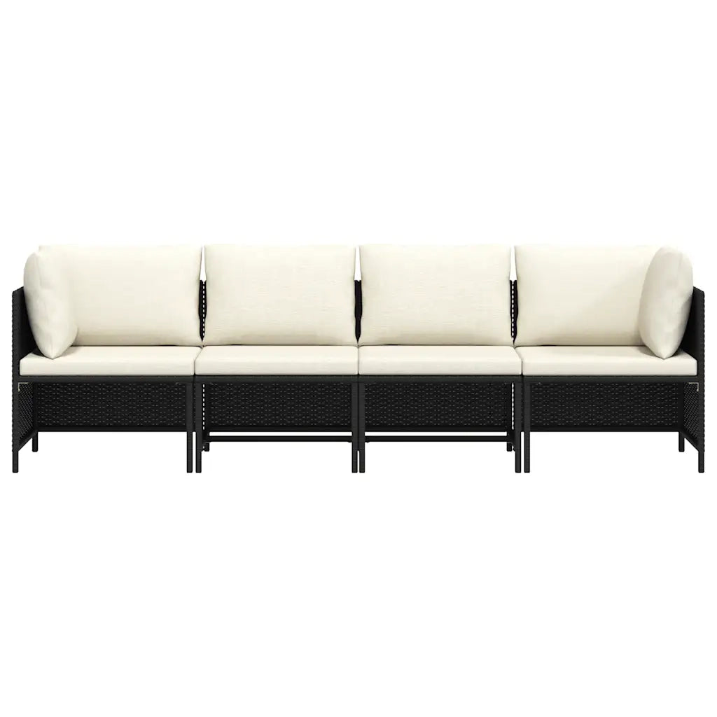 Divano da Giardino a 4 Posti con Cuscini Nero in Polyrattan cod mxl 70670