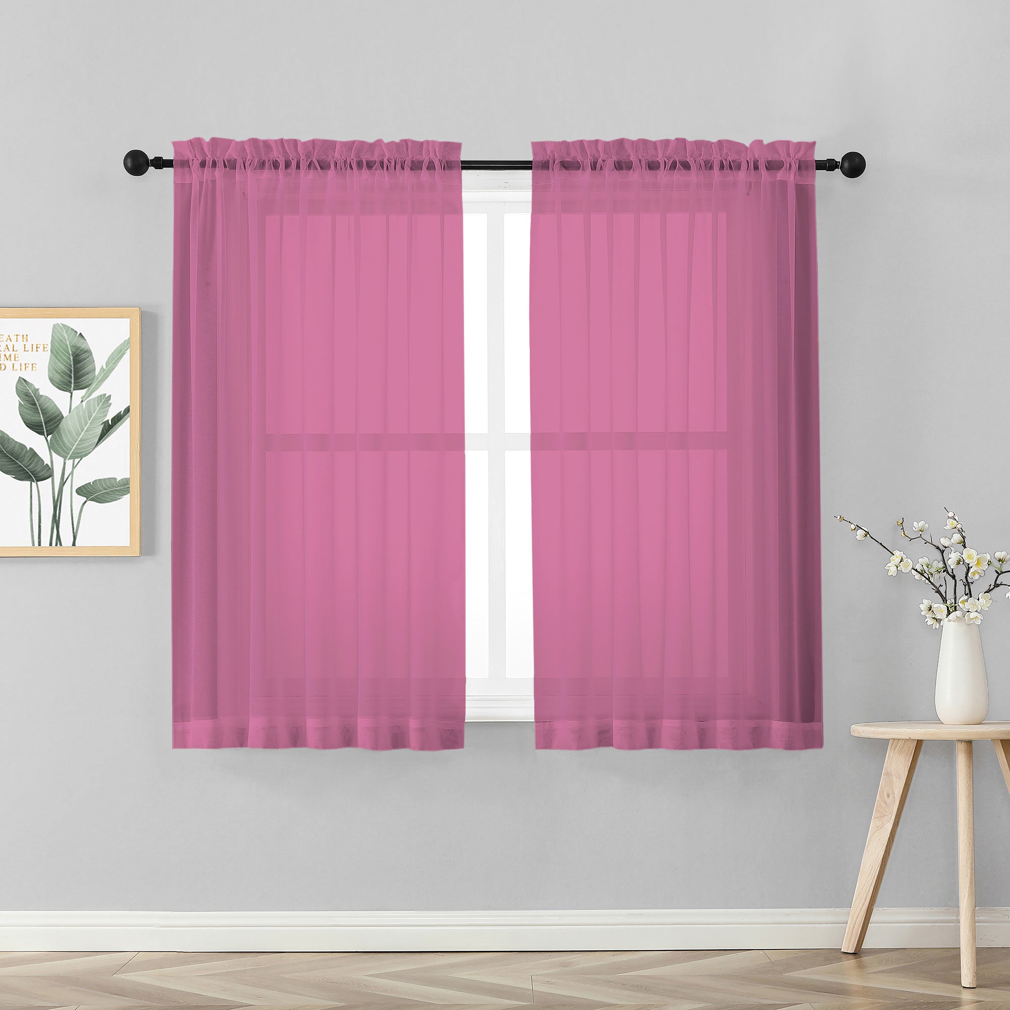 Coppia Tendine Tende 60 x 150 Cm Finestra Semi Oscuranti A Tinta Unita Leggera Cucina Camera Cameretta 2 Pannelli Lilla