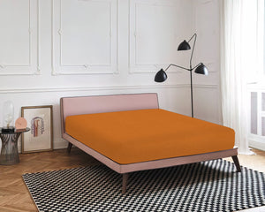 Lenzuolo Sotto Con Angoli Elastici 100% Puro Cotone  Arancio - Singolo