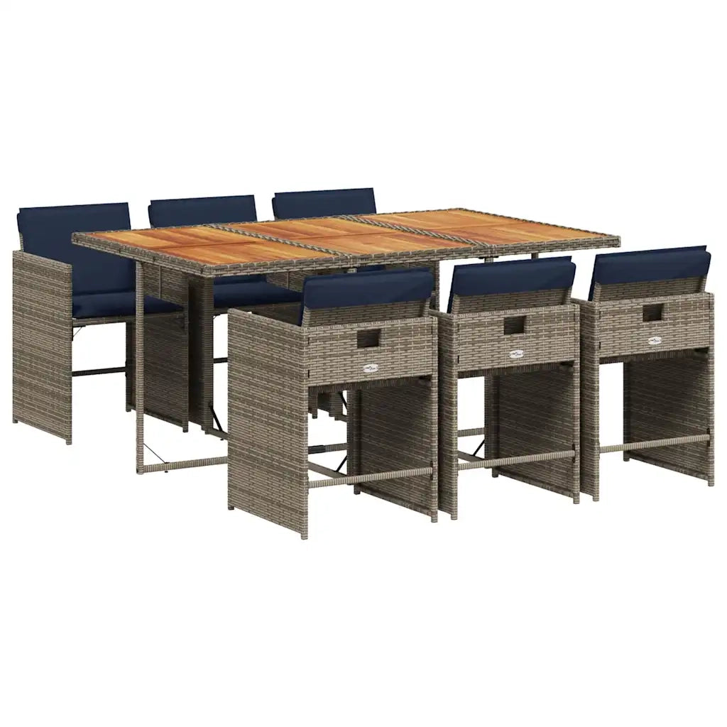 Set da pranzo da giardino da 7 pz con Cuscini in Polyrattan Grigio 3277864