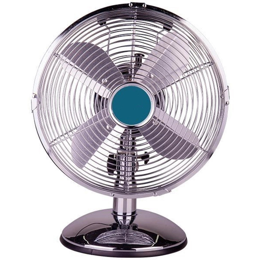 Trade Shop - Ventilatore Da Tavolo Vintage Silver 40w Con 4 Pale In Alluminio Cavo 1,8mt 6506012 -