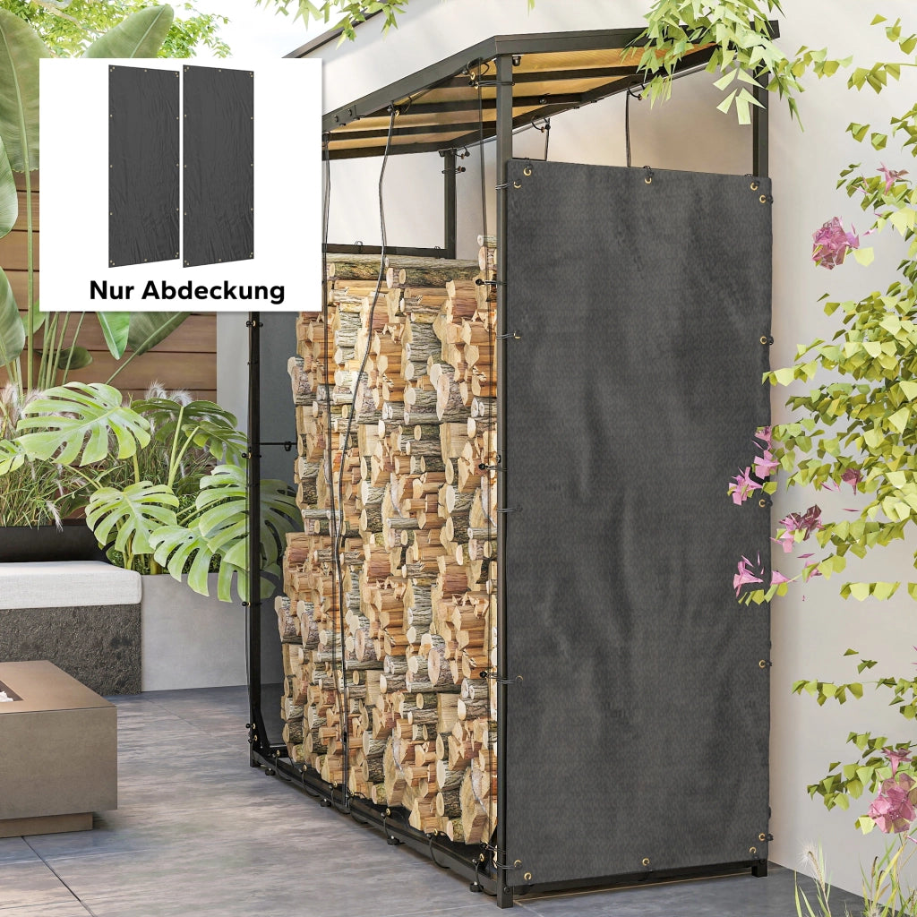 Copertura per Legna da Ardere ¨C zephmum ¨C Set 2 Pezzi, 148x62 cm, Nero