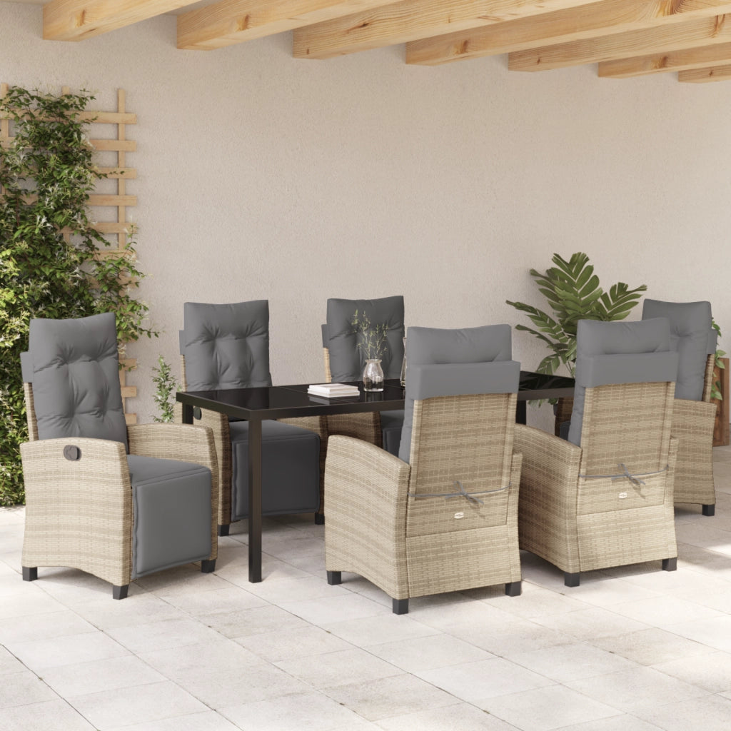Set da Pranzo da Giardino Beige Polyrattan in 7 Pezzi