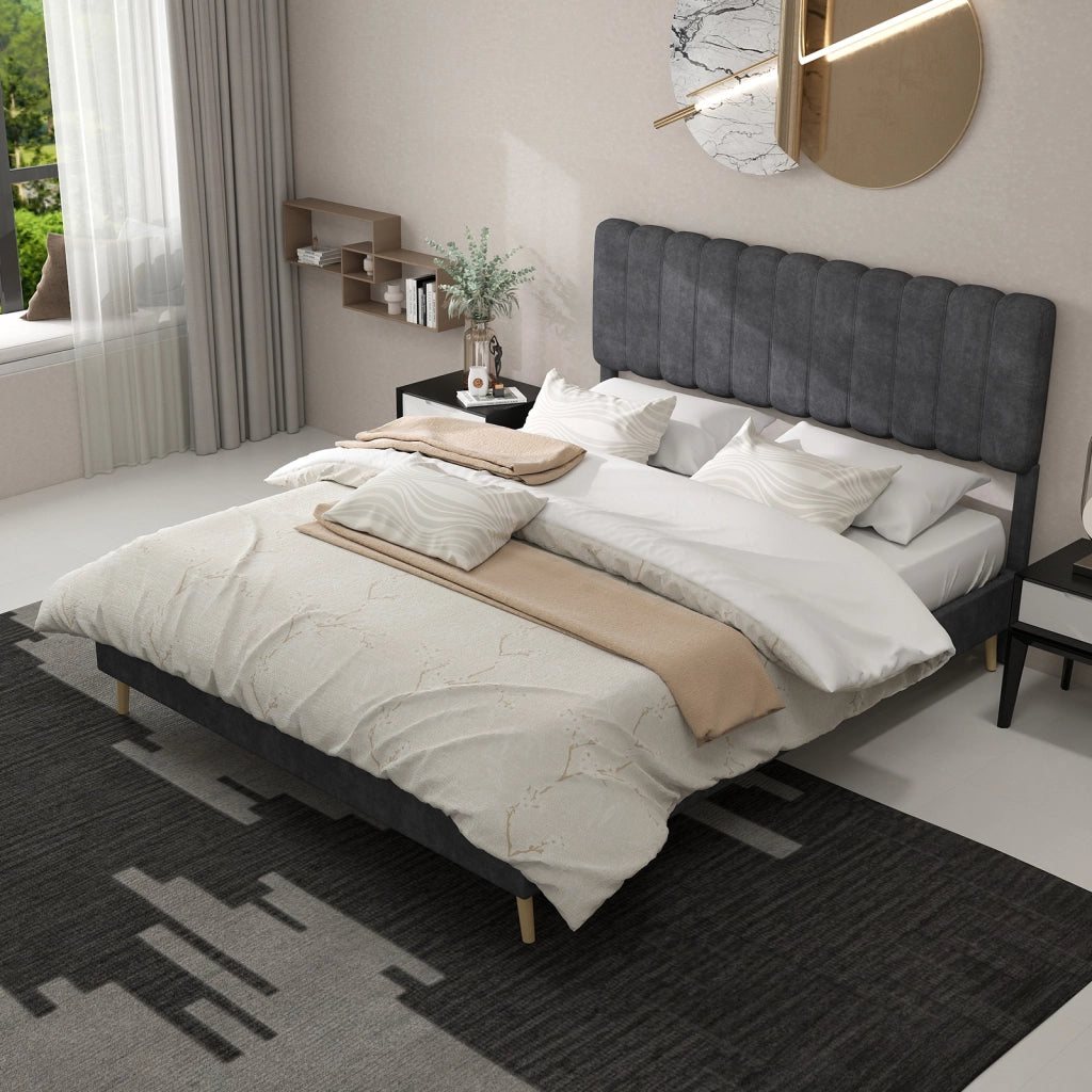 Letto imbottito 160x200 grigio con testiera morbida - Xylo