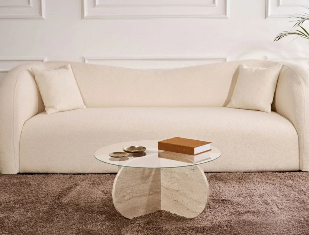 Cugnoli, Tavolino da Salotto Forma Rotondo, 75x75x35h cm Bianco Marmo