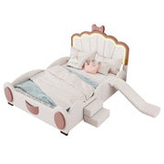 Letto bambino 140x200 cm a forma di farfalla con LED cambiacolore; PU rosa bianco