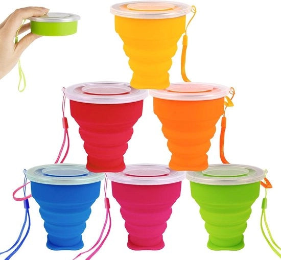 Set di bicchieri siliconici pieghevoli - set di bicchieri riciclabili con coperchio per viaggi, campeggio, picnic, escursioni