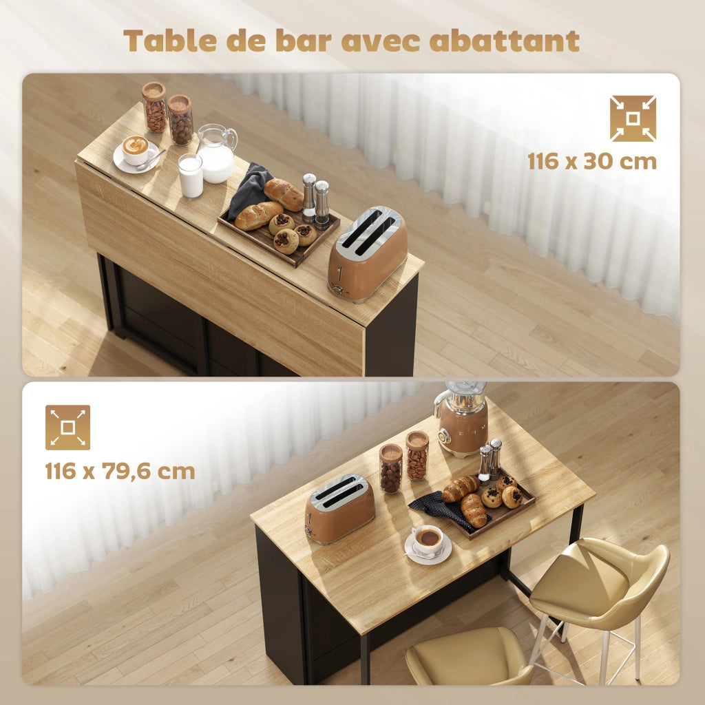 Tavolo da cucina allungabile con ripiano e scomparti ¨C Zephmum ¨C Nero 116x79.6x90.5cm