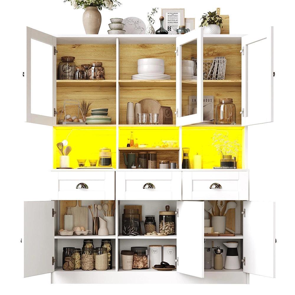 Credenza Cucina Alta 140x40x175cm - Xylo - Luci LED RGB Regolabili, Bianco/Nero