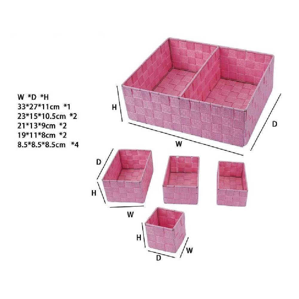 Trade Shop - Set Scatole In Tessuto Porta Oggetti Organizer Bagno Armadi Scaffali 79083 Rosa -