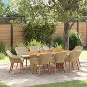 Set da Pranzo per Giardino con cuscino 9 pcs Beige polyrattan