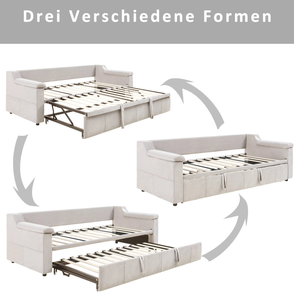 Divano letto imbottito 90/180x190 cm beige con Bluetooth e USB