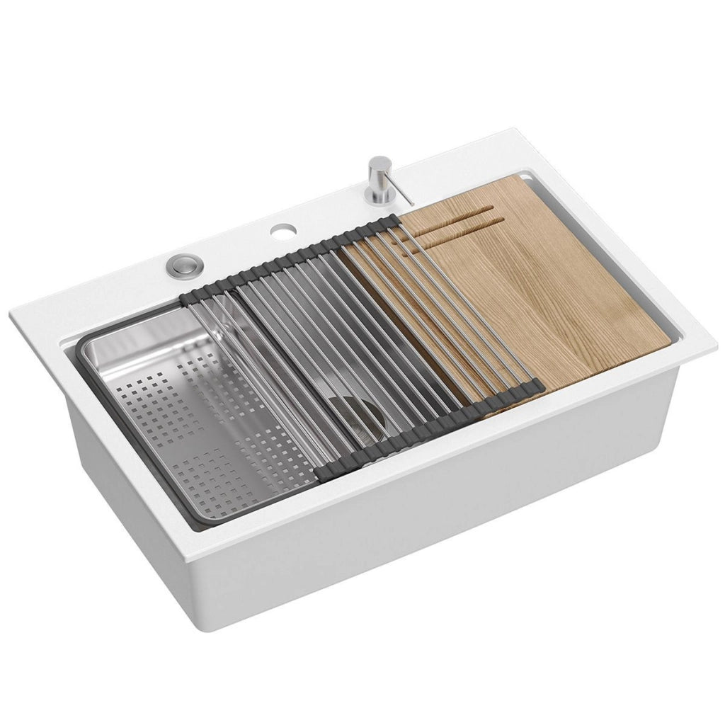 Lavello In Granito Marc 110 Workstation White Tappo oro