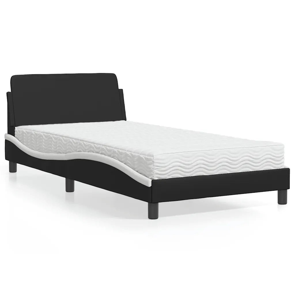 Letto con Materasso-Struttura Letto con Materasso Dover Nero e Bianco 100x200 cm in Similpelle