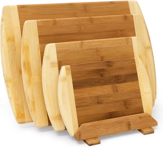 Set di taglieri da 4 con supporto - diverse dimensioni, risparmia lo spazio, tavolo da colazione servizio tavola naturale