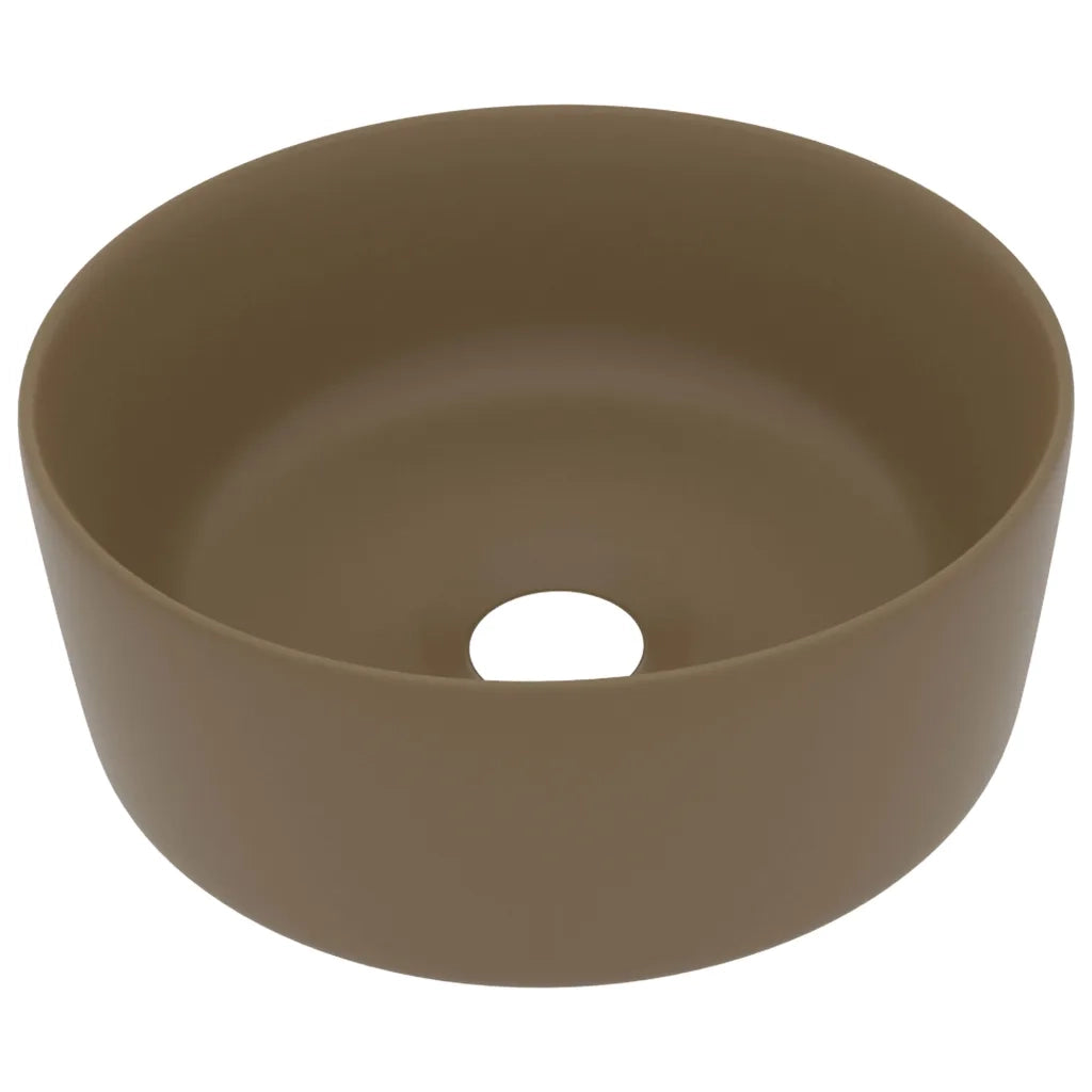 Lavandino Lusso-Lavabo-Lavello Rotondo Crema Opaco 40x15 cm in Ceramica