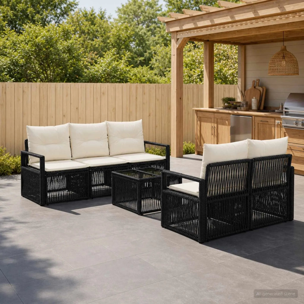 Set Divano da Giardino 6 pz Nero polyrattan 3435640