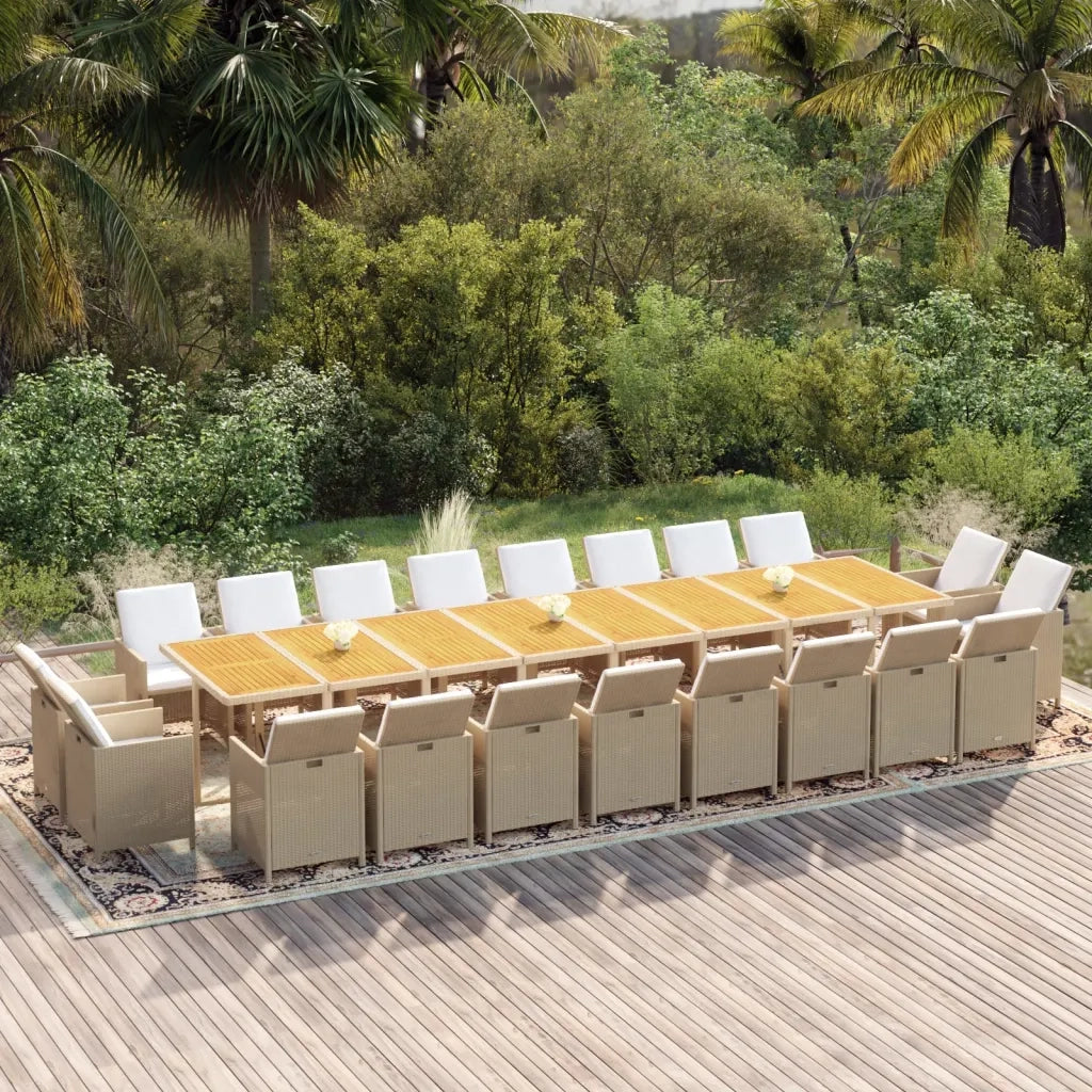 Set da Pranzo per Giardino 21pz con Cuscini in Polyrattan Beige cod mxl 35993