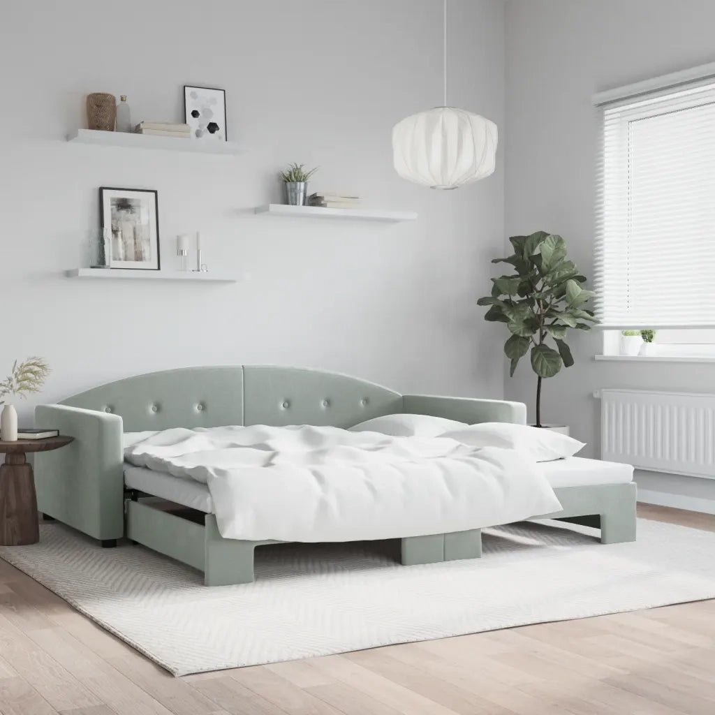 Divano Letto con Letto Estraibile-Sofa Letto-Daybed Grigio Chiaro 100x200 Velluto 647002