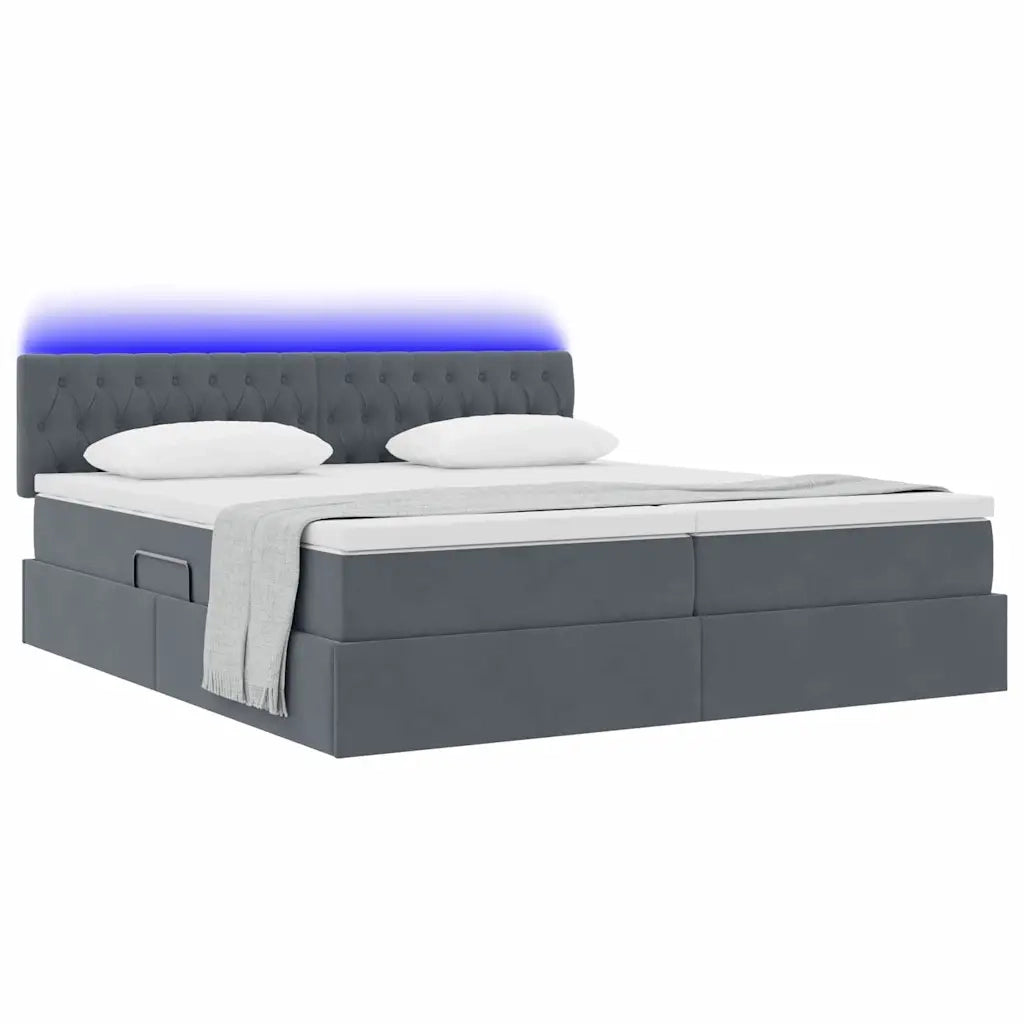 Letto con strisce LED Grigio scuro 200 x 200 cm Velluto 3371628
