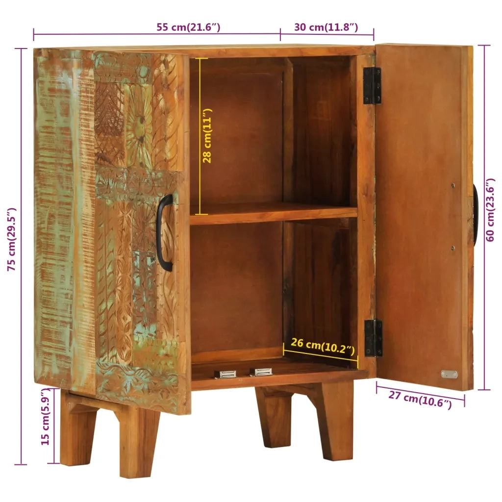 Credenza | Madia | Buffet da pranzo | Armadio da pranzo Intagliata a Mano 55x30x75 cm Legno Massello Recupero