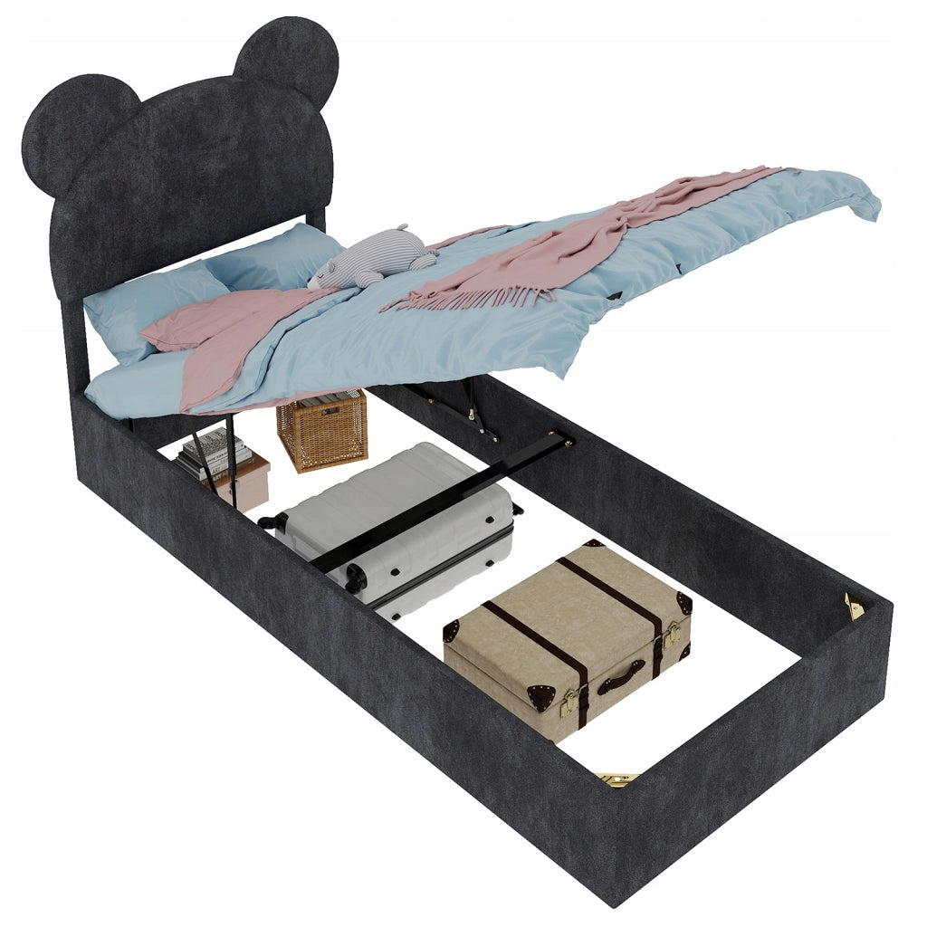 Letto imbottito 90x200 - Xylo - Grigio con funzione di sollevamento