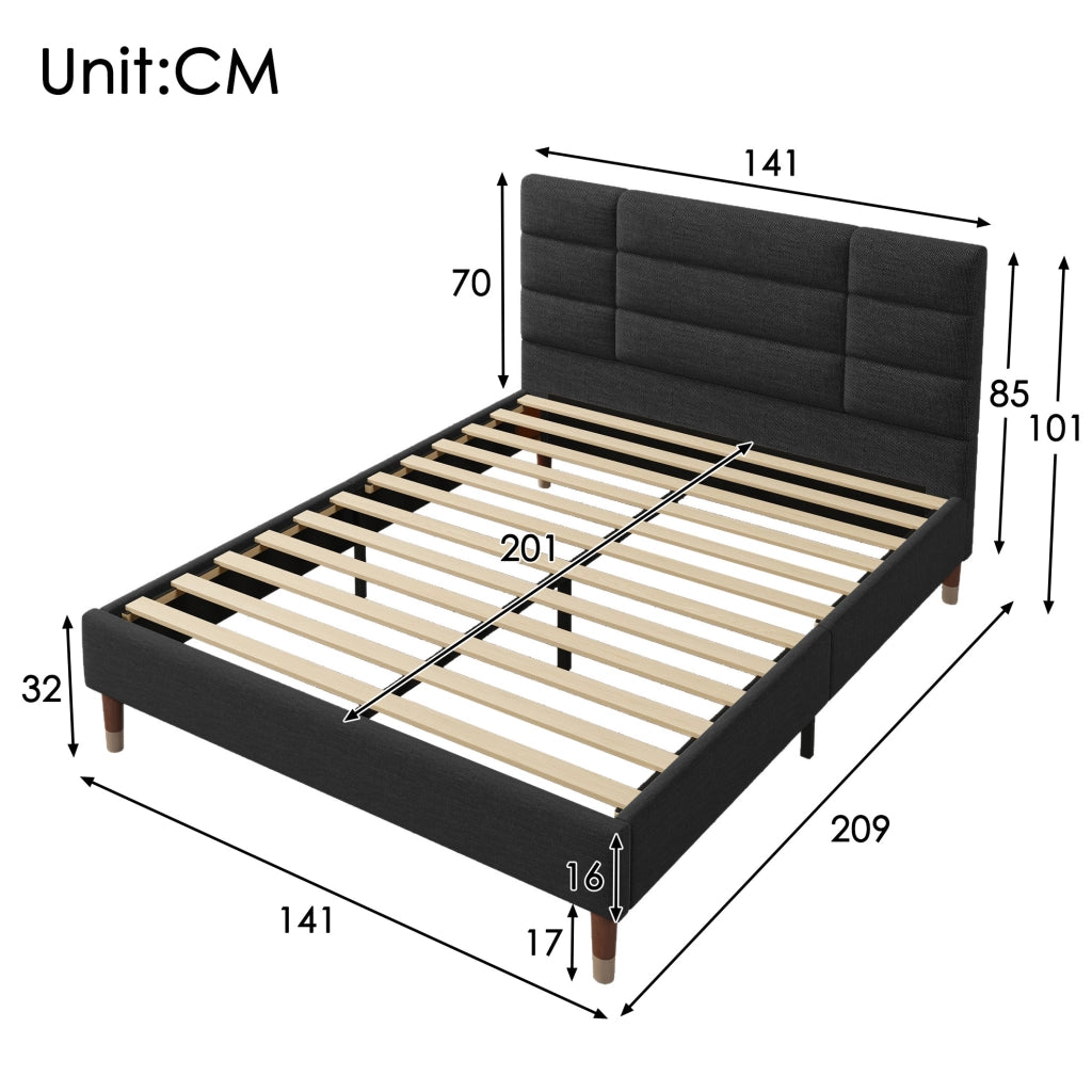 Letto imbottito 140x200 cm con testiera e rete, nero