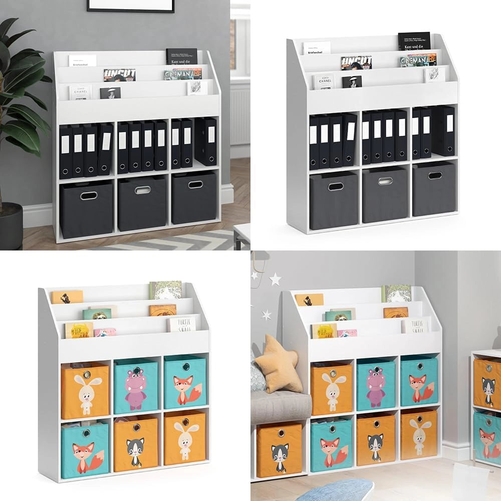 Libreria bambini Luigi, Bianco, 107.2 x 114.2 cm, combinabile per riporre giocattoli e libri