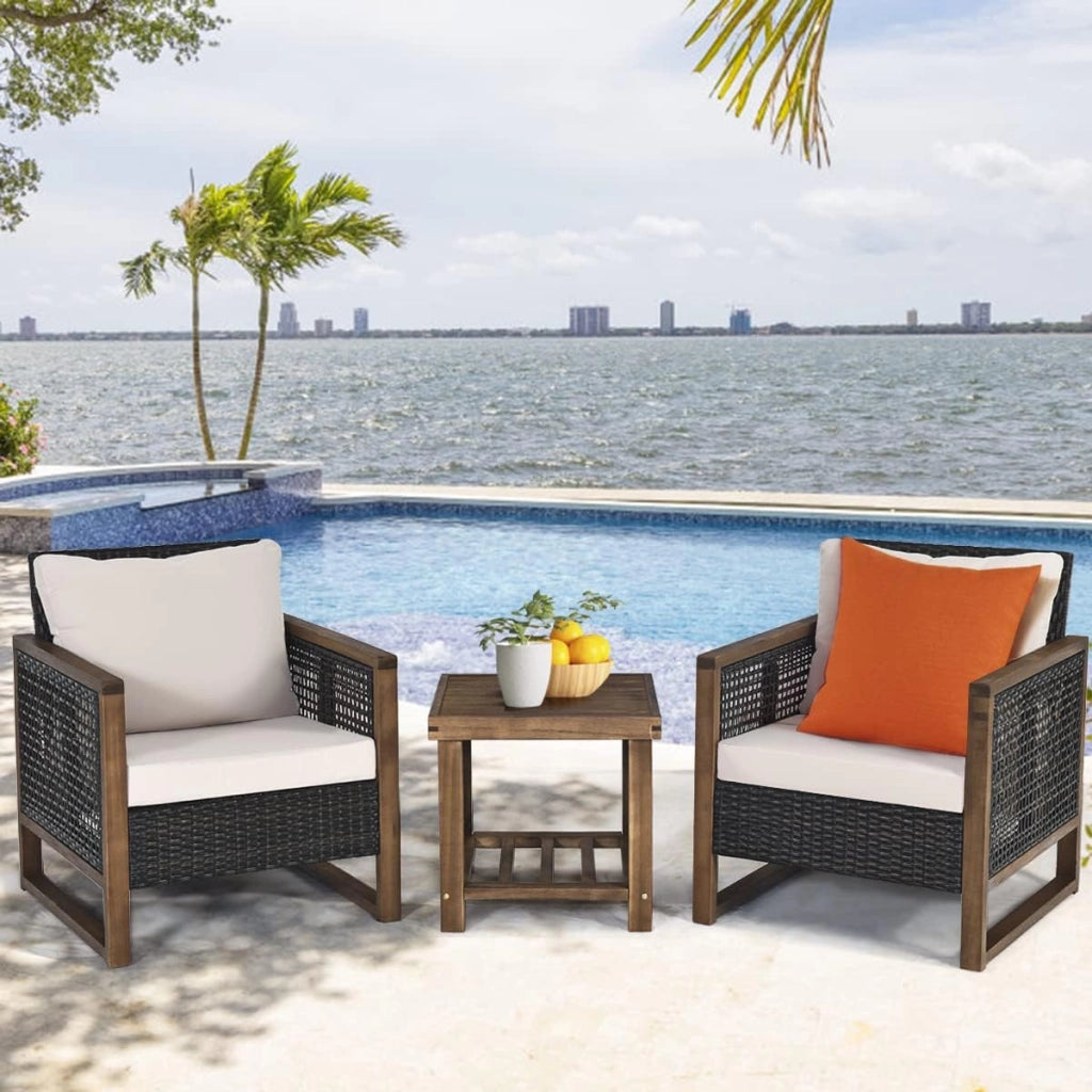 Set Divano con Tavolino da Esterno, Divano da Giardino 2 Posti, Divano In Rattan Incluso Cuscino Color Arancia, Divano da Giardino, da Cortile, Marrone Sfumato, 115 x 64 x 80 cm