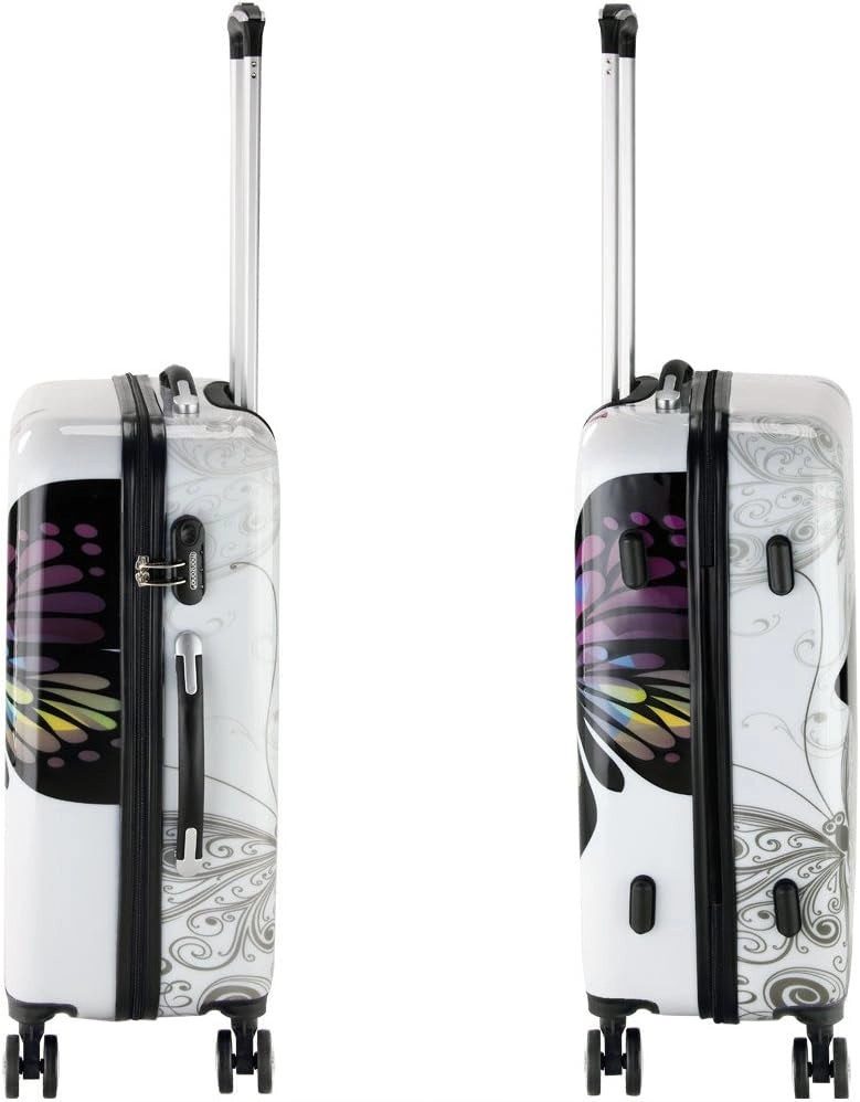 Monzana Set di valigie 3 pz trolley rigida Butterfly con lucchetto rotelle 360° bagaglio a mano valigia M L XL