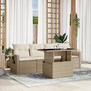 Set Divano da Giardino 5 pz con Cuscini Beige in Polyrattan