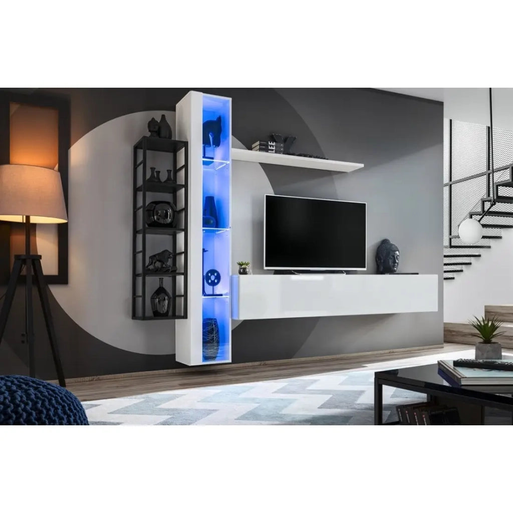 Set di mobili da soggiorno industriale SWITCH M7 – Bianco – LED integrati & sistema Push to Open