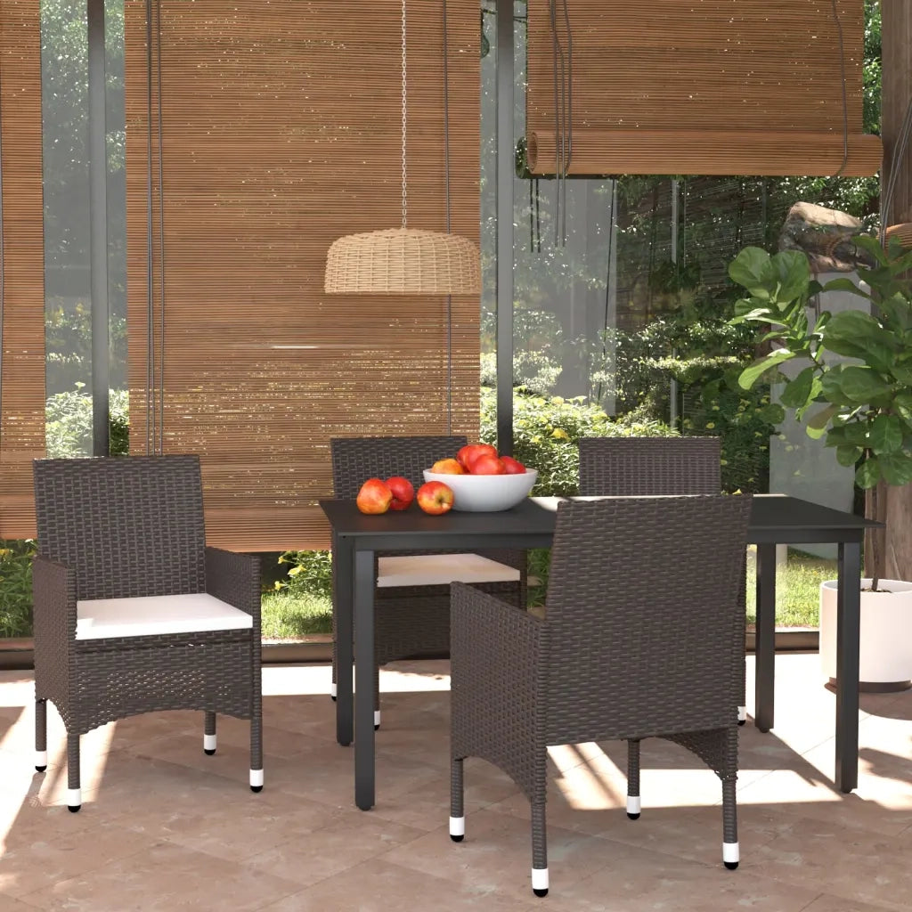 Set da Pranzo per Giardino 5 pz con Cuscini Polyrattan Marrone cod mxl 51832