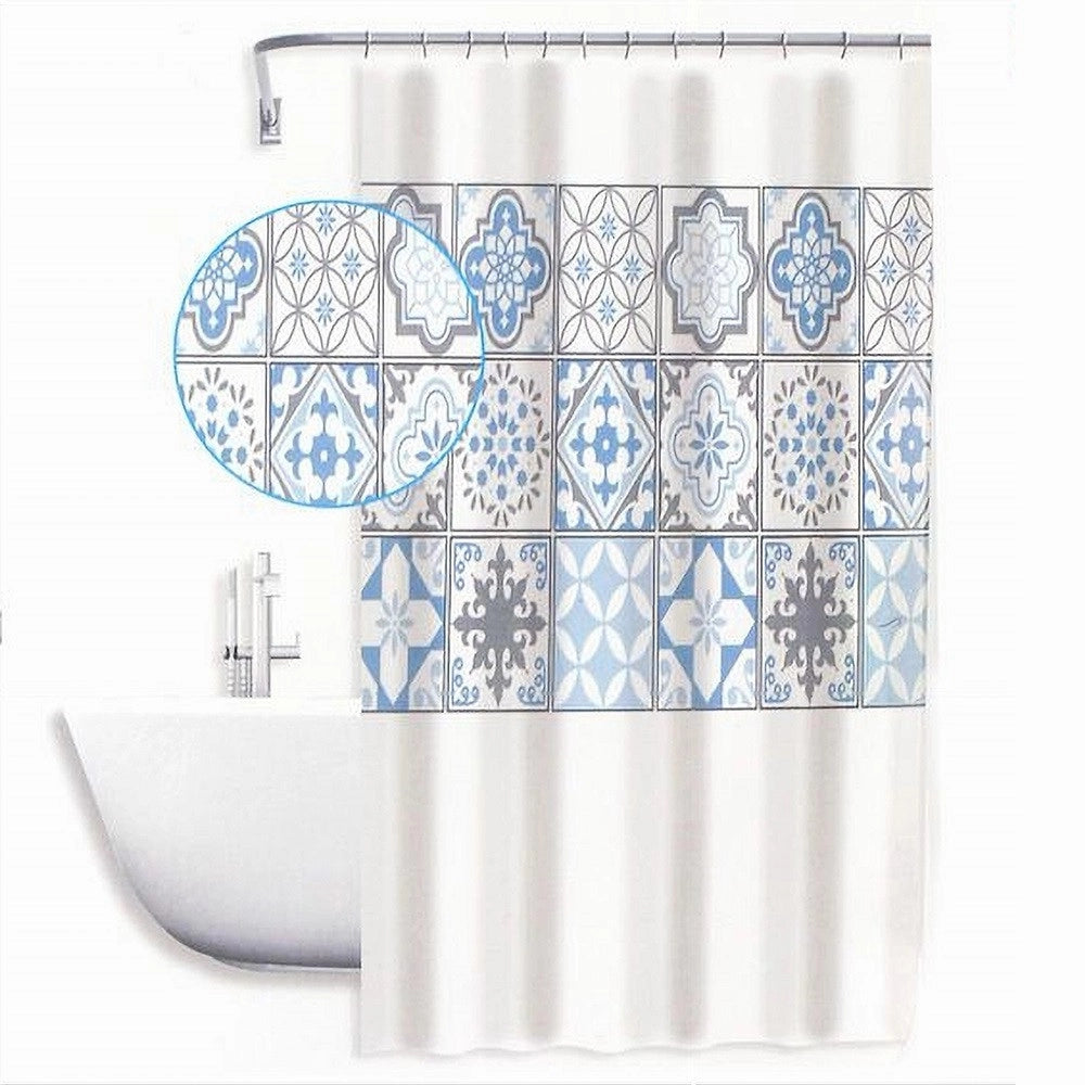 Trade Shop - Tenda Doccia Antimuffa Impermeabile 180x180cm Con Anelli Maioliche Azzurri 59530 -