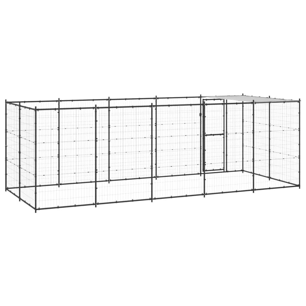 Recinto per animali da esterno per cani esterno in acciaio con tetto 12,1 m² 02_0000390